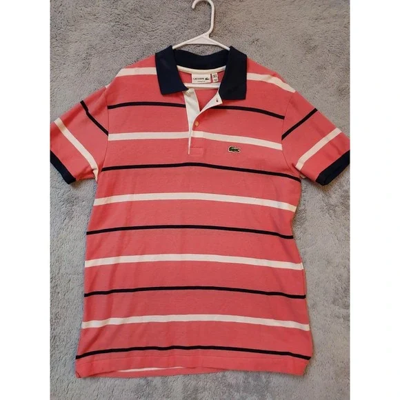 Lacoste Polo Shirt Mens Large Size 7 Striped Pink Classic Fit Preppy Contrast L - Picture 2 of 9